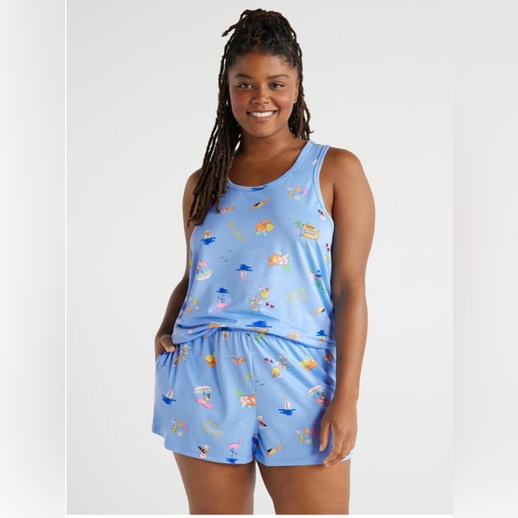 Joyspun Women's Print Tank Top and Shorts Pajama Set, 2-Piece - Picture 2 of 4
